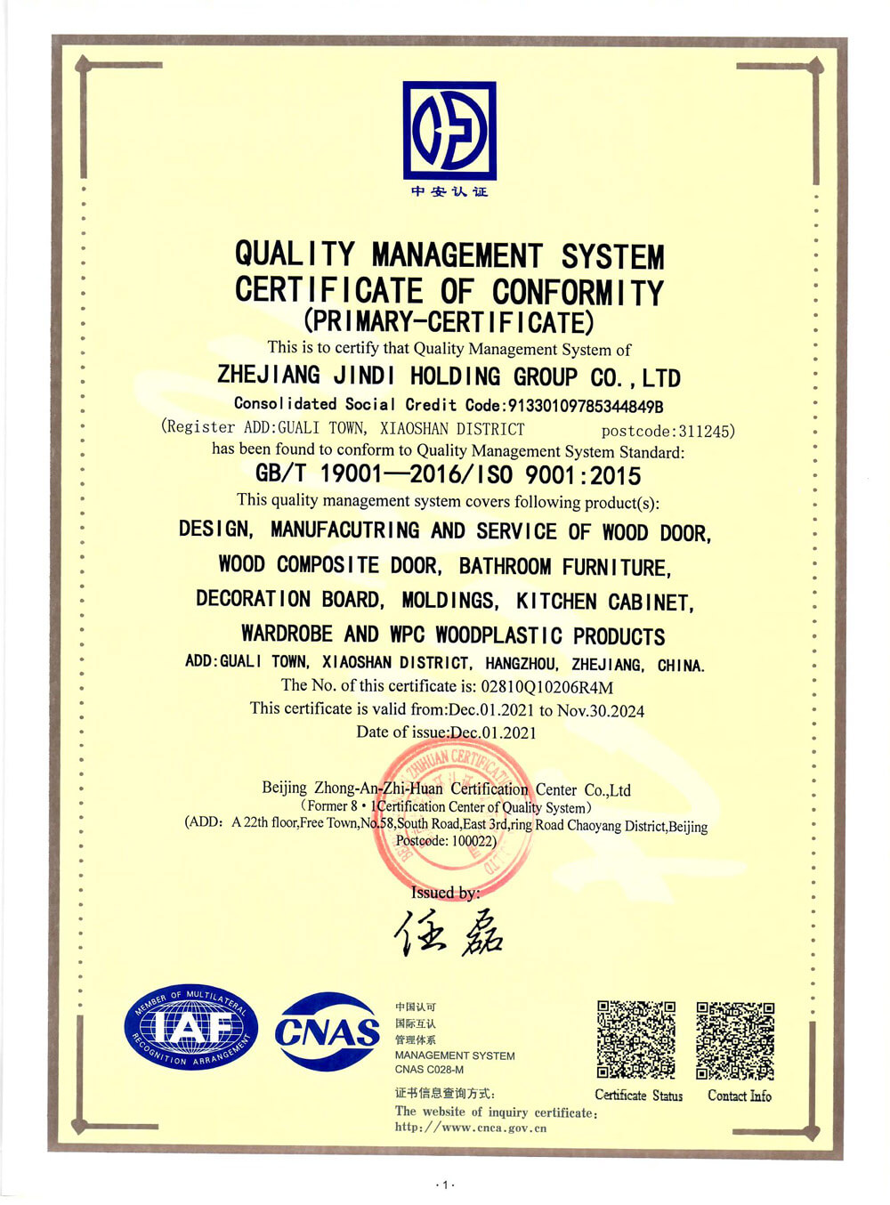 ZHEJIANG JINDI HOLDING GROUP CO.,LTD
